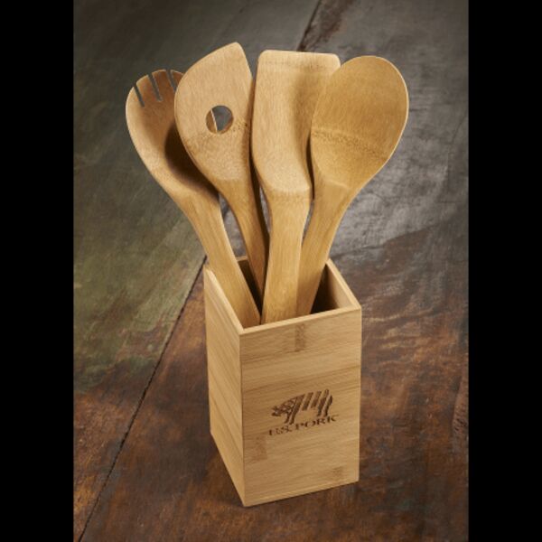 Bamboo 4-piece Kitchen Tool Set and Canister Thumbnail
